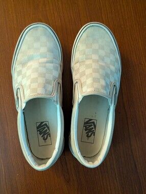 Vans Checkerboard Slip-On Sneakers - Beige and White